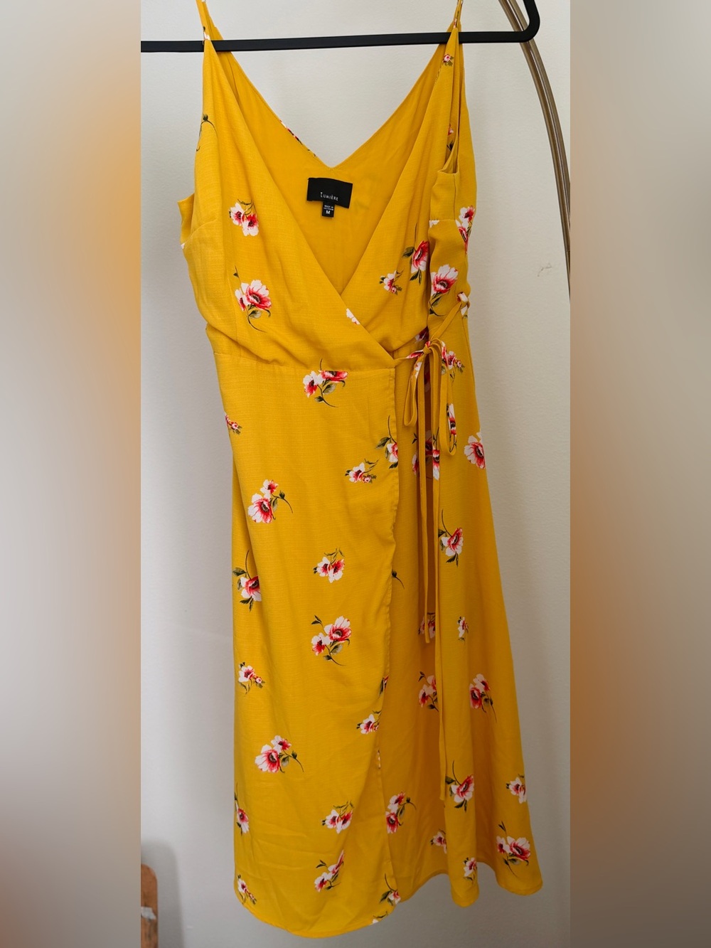 Floral Wrap Midi Dress - Yellow